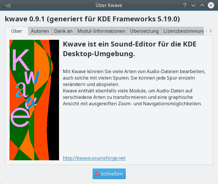 Bildschirmfoto des Moduls „Über Kwave“