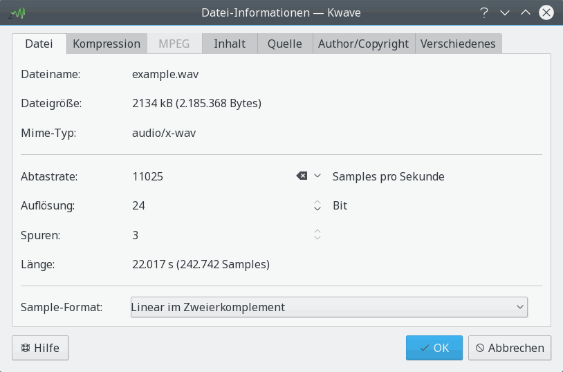 Bildschirmfoto des Dialogfensters zum Anzeigen von Datei-Informationen