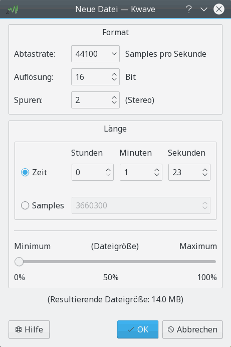 Bildschirmfoto des Dialogs zum Anlegen neuer Dateien