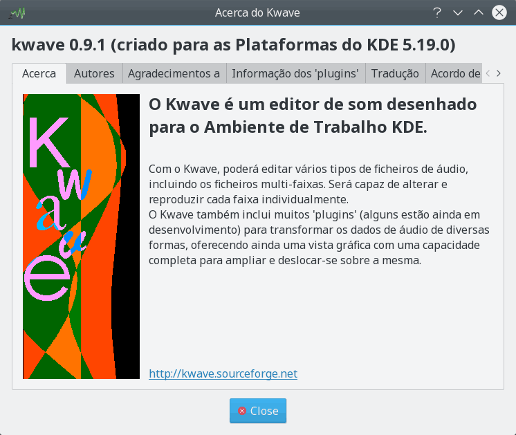 Imagem do 'Plugin' 'Acerca do Kwave'